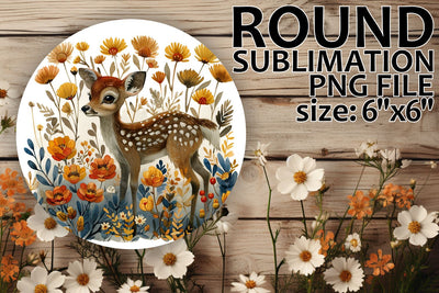 Round Sublimation Design with Deer and Flowers Sublimation afrosvg 