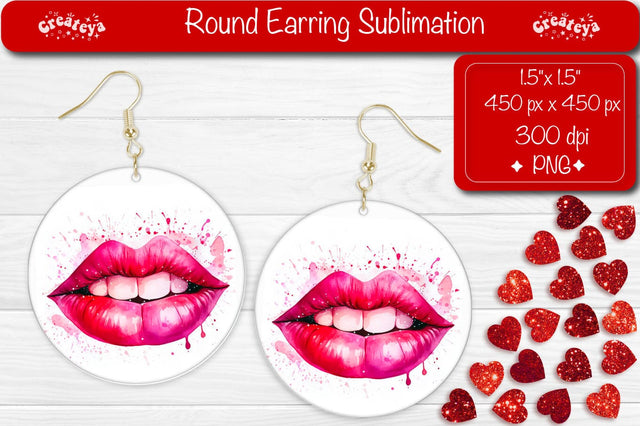 Round Sublimation Earring Designs – Romantic Red Lips Sublimation Createya Design 
