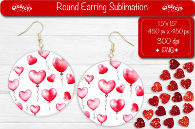 Round Sublimation Earring Templates – Valentine’s Flower Hearts Sublimation Createya Design 