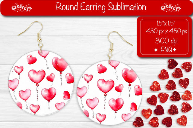 Round Sublimation Earring Templates – Valentine’s Flower Hearts Sublimation Createya Design 