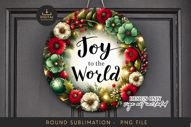Round Sublimation PNG Joy to the World Christmas Wreath Sublimation BijouBay 