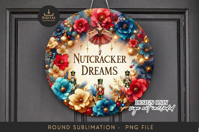 Round Sublimation PNG Nutcracker Dreams Ballerina Wreath Sublimation BijouBay 