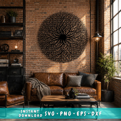 Round Tree of Life Laser SVG | Tree Wall Art DXF | Laser Cut File | CNC Plasma Cut Design | Metal Wall Decor Svg | Glowforge Svg SVG HappyDesignStudio 