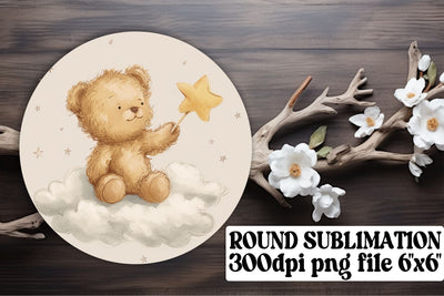 Round Watercolor Teddy Keychain Set Sublimation afrosvg 