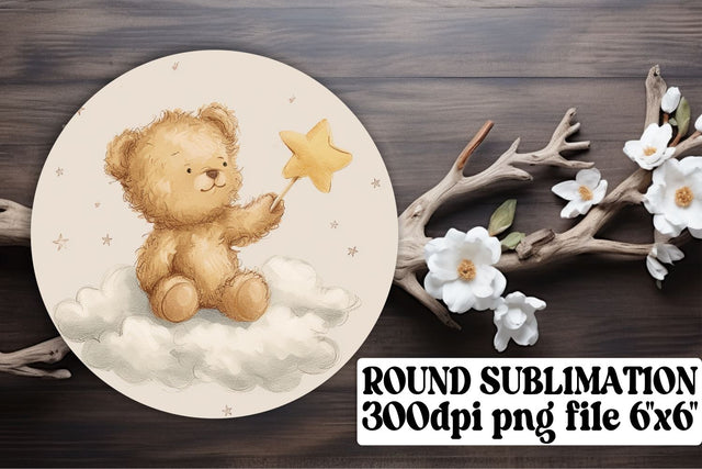 Round Watercolor Teddy Keychain Set Sublimation afrosvg 