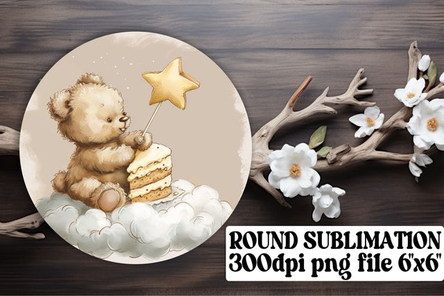 Round Watercolor Teddy Keyring Set Sublimation afrosvg 