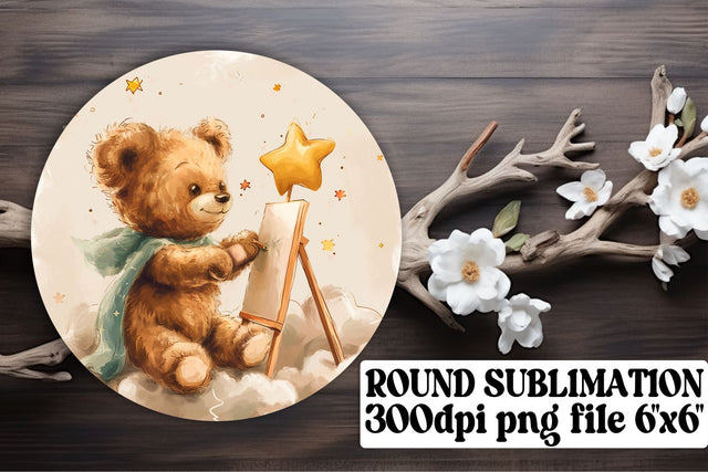 Round Watercolor Teddy Keyring Set Sublimation afrosvg 