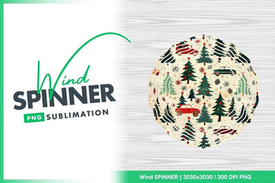 Round Wind Spinner Design with Christmas Trees and Cars Png Sublimation Sublimation Regulrcrative 