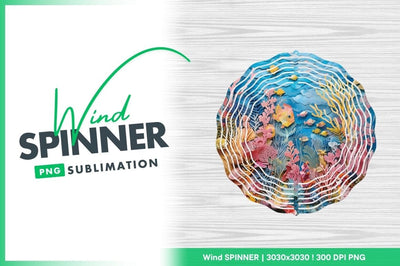 Round Wind Spinner Png with Underwater Scene of Fish and Coral Reefs Sublimation Regulrcrative 