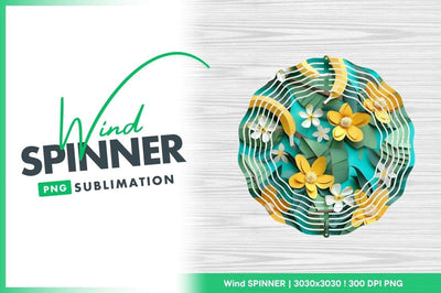 Round Wind Spinner with Floral and Leaf Design on Wood Background Sublimation Regulrcrative 