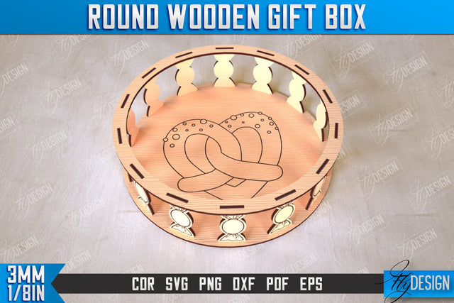 Round Wooden Gift Box | Jewelry Box | Decorative Tray | Dessert Stand | CNC File SVG Fly Design 