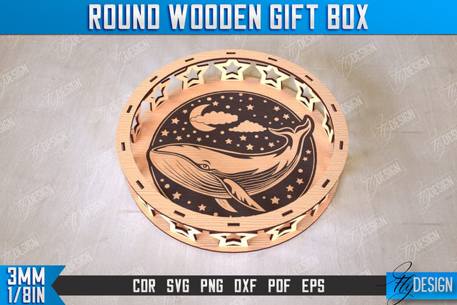 Round Wooden Gift Box | Jewelry Box | Decorative Tray | Dessert Stand | CNC File SVG Fly Design 