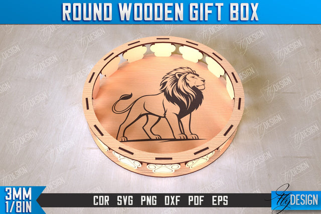 Round Wooden Gift Box | Jewelry Box | Decorative Tray | Dessert Stand | CNC File SVG Fly Design 