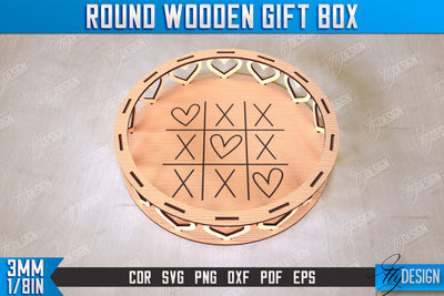 Round Wooden Gift Box | Jewelry Box | Decorative Tray | Dessert Stand | CNC File SVG Fly Design 