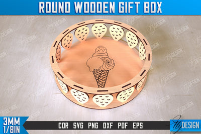 Round Wooden Gift Box | Jewelry Box | Decorative Tray | Dessert Stand | CNC File SVG Fly Design 