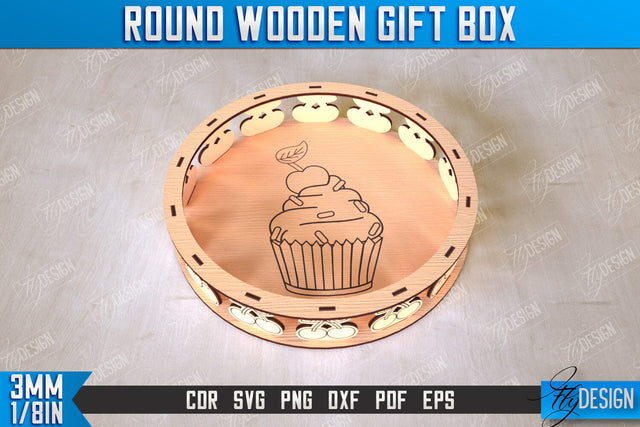 Round Wooden Gift Box | Jewelry Box | Decorative Tray | Dessert Stand| CNC File SVG Fly Design 