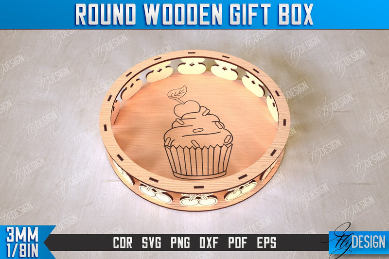 Round Wooden Gift Box | Jewelry Box | Decorative Tray | Dessert Stand| CNC File SVG Fly Design 