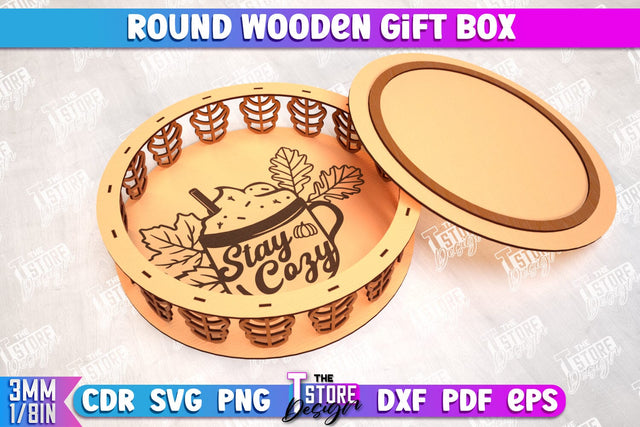 Round Wooden Gift Box | Jewelry Box | Decorative Tray | Dessert Stand | CNC File SVG The T Store Design 