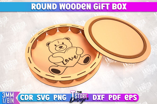 Round Wooden Gift Box | Jewelry Box | Decorative Tray | Dessert Stand | CNC File SVG The T Store Design 