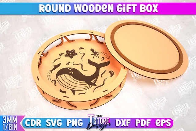 Round Wooden Gift Box | Jewelry Box | Decorative Tray | Dessert Stand | CNC File SVG The T Store Design 