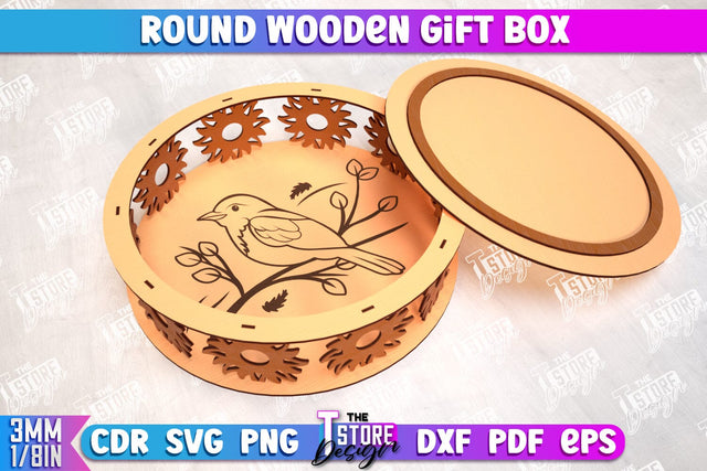 Round Wooden Gift Box | Jewelry Box | Decorative Tray | Dessert Stand | CNC File SVG The T Store Design 