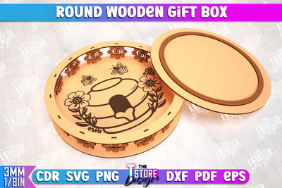 Round Wooden Gift Box | Jewelry Box | Decorative Tray | Dessert Stand | CNC File SVG The T Store Design 
