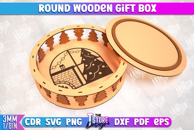 Round Wooden Gift Box | Jewelry Box | Decorative Tray | Dessert Stand | CNC File SVG The T Store Design 
