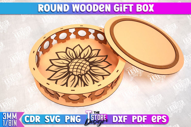 Round Wooden Gift Box | Jewelry Box | Decorative Tray | Dessert Stand | CNC File SVG The T Store Design 
