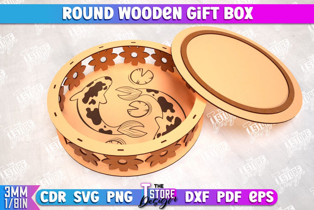 Round Wooden Gift Box | Jewelry Box | Decorative Tray | Dessert Stand | CNC File SVG The T Store Design 