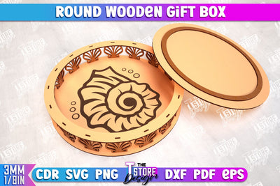 Round Wooden Gift Box | Jewelry Box | Decorative Tray | Dessert Stand | CNC File SVG The T Store Design 