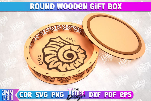 Round Wooden Gift Box | Jewelry Box | Decorative Tray | Dessert Stand | CNC File SVG The T Store Design 
