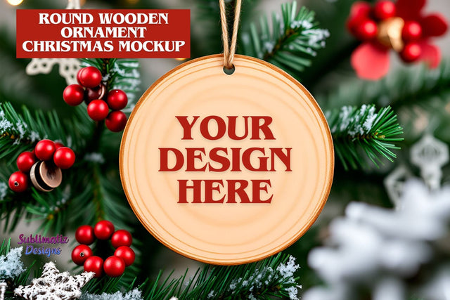 Round Wooden Ornament Christmas Mockup Mock Up Photo Sublimatiz Designs 