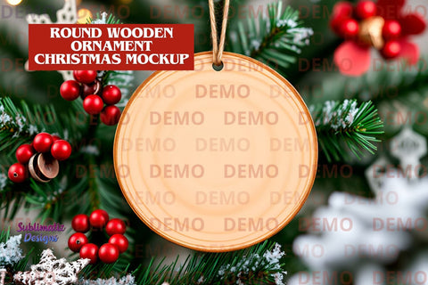 Round Wooden Ornament Christmas Mockup Mock Up Photo Sublimatiz Designs 