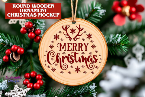 Round Wooden Ornament Christmas Mockup Mock Up Photo Sublimatiz Designs 