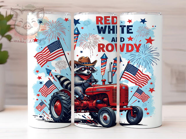 Rowdy Raccoon 4th of July Patriotic Tumbler Wrap, Rowdy Raccoon Wrap, Patriotic Raccoon Design, Red White And Blue, Funny Animal Tumbler, USA Raccoon Art, Digital Sublimation PNG Sublimation Lara' s Designs 