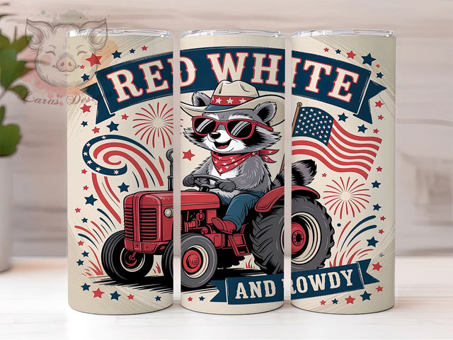 Rowdy Raccoon 4th of July Patriotic Tumbler Wrap, Rowdy Raccoon Wrap, Patriotic Raccoon Design, Red White And Blue, Funny Animal Tumbler, USA Raccoon Art, Digital Sublimation PNG Sublimation Lara' s Designs 
