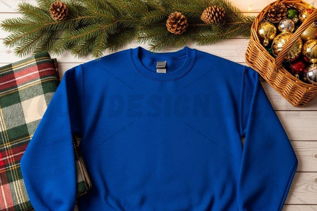 Royal blue t-shirt mockup with holiday decorations Mock Up Photo Designangry 