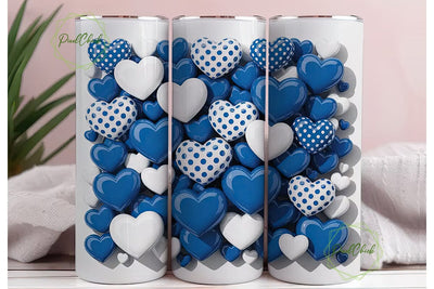 Royal Blue White Hearts 20oz Tumbler Sublimation PixelChick 