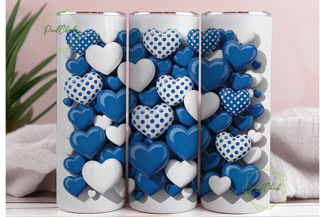 Royal Blue White Hearts 20oz Tumbler Sublimation PixelChick 