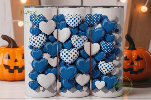 Royal Blue White Hearts 20oz Tumbler Sublimation PixelChick 