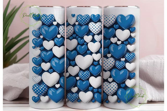 Royal Blue White Hearts 20oz Tumbler Sublimation PixelChick 