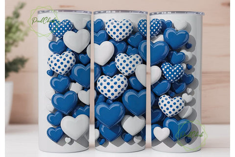 Royal Blue White Hearts 20oz Tumbler Sublimation PixelChick 