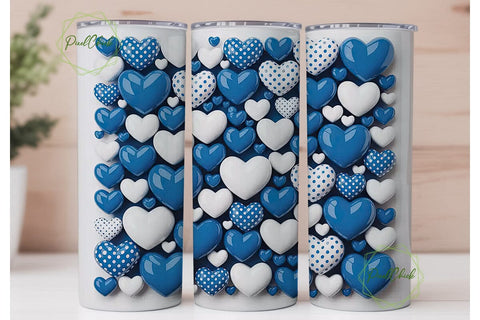 Royal Blue White Hearts 20oz Tumbler Sublimation PixelChick 