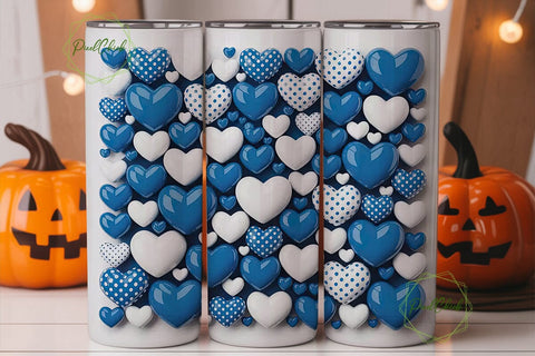 Royal Blue White Hearts 20oz Tumbler Sublimation PixelChick 
