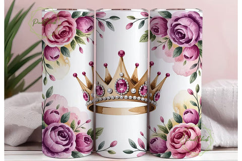 Royal Floral Crown 20oz Tumbler Wrap Sublimation PixelChick 