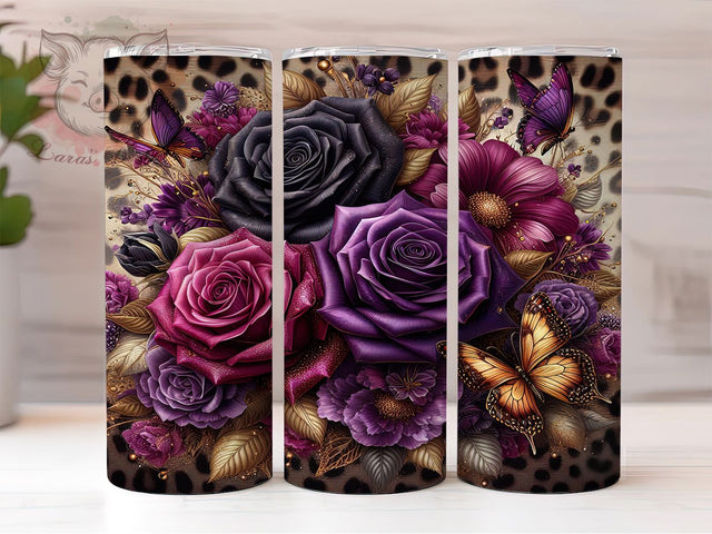 Royal Purple Garden Rose Tumbler Wrap, Royal Purple Design, Garden Rose Art, Romantic Flower Cup, Deep Purple Gift, Feminine Rose Wrap, Luxurious Sublimation Sublimation Lara' s Designs 