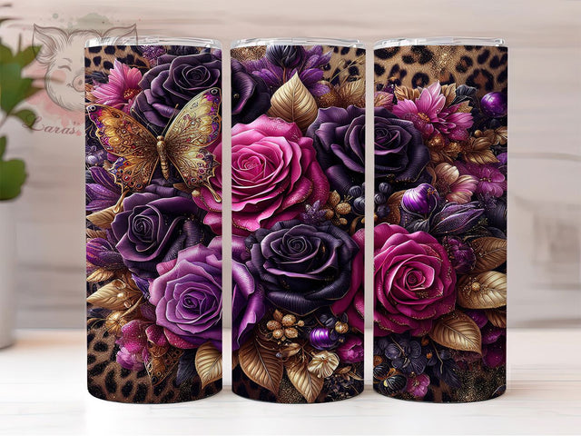 Royal Purple Garden Rose Tumbler Wrap, Royal Purple Design, Garden Rose Art, Romantic Flower Cup, Deep Purple Gift, Feminine Rose Wrap, Luxurious Sublimation Sublimation Lara' s Designs 