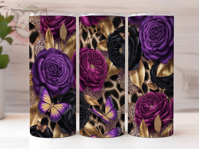 Royal Purple Garden Rose Tumbler Wrap, Royal Purple Design, Garden Rose Art, Romantic Flower Cup, Deep Purple Gift, Feminine Rose Wrap, Luxurious Sublimation Sublimation Lara' s Designs 