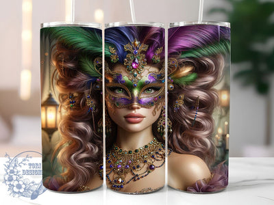 Royal Queen Mask Mardi Gras Tumbler, Purple Green Gold Carnival Wrap, Festive Party Cup, 20oz Sublimation Wrap, New Orleans Celebration Tumbler, Royal Queen Mask Design Cup, Mardi Gras Regal Theme Wrap Sublimation ToriDesigns 