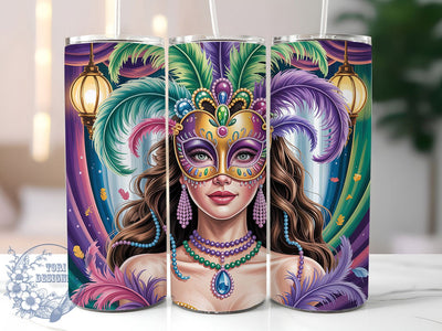 Royal Queen Mask Mardi Gras Tumbler, Purple Green Gold Carnival Wrap, Festive Party Cup, 20oz Sublimation Wrap, New Orleans Celebration Tumbler, Royal Queen Mask Design Cup, Mardi Gras Regal Theme Wrap Sublimation ToriDesigns 